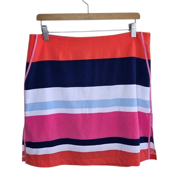 Golftini Pink Navy Blue White Striped Long Golf Skort Size 8L Tennis Pickleball - Picture 1 of 8